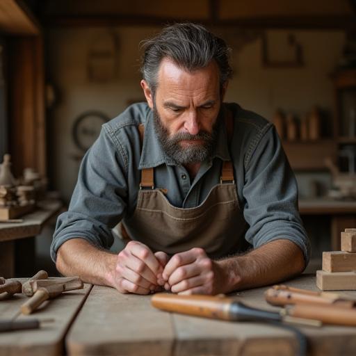 Craftsman working at a wooden workbench