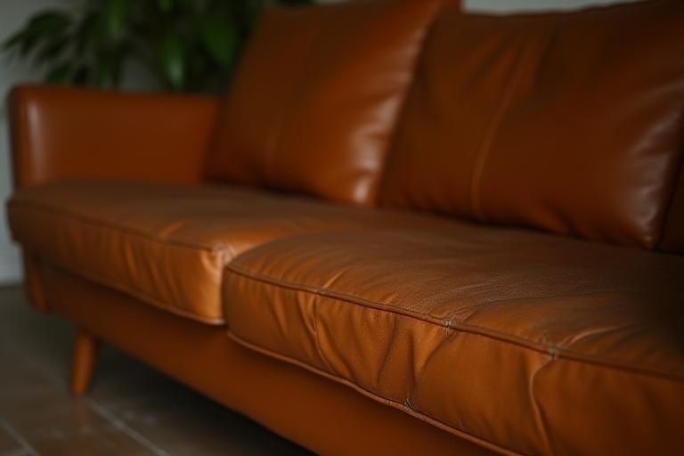 Before restoration: mid-century leather sofa